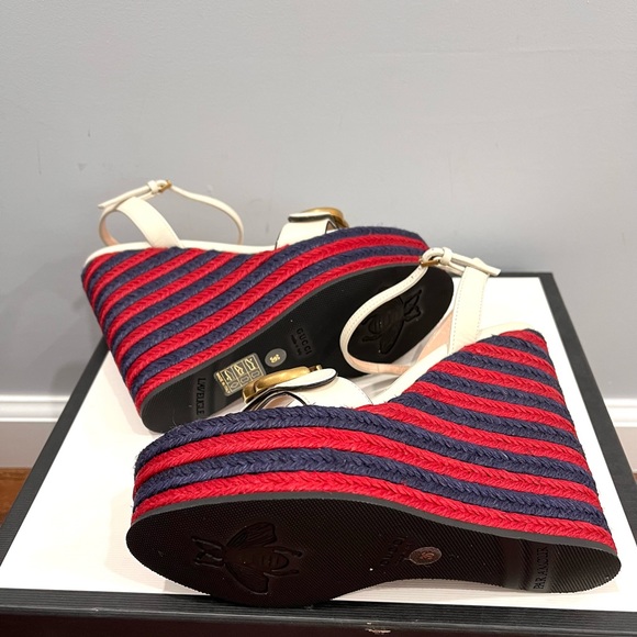 Gucci Marmont Double G Leather Espadrille Platform Sandals - Picture 4 of 4